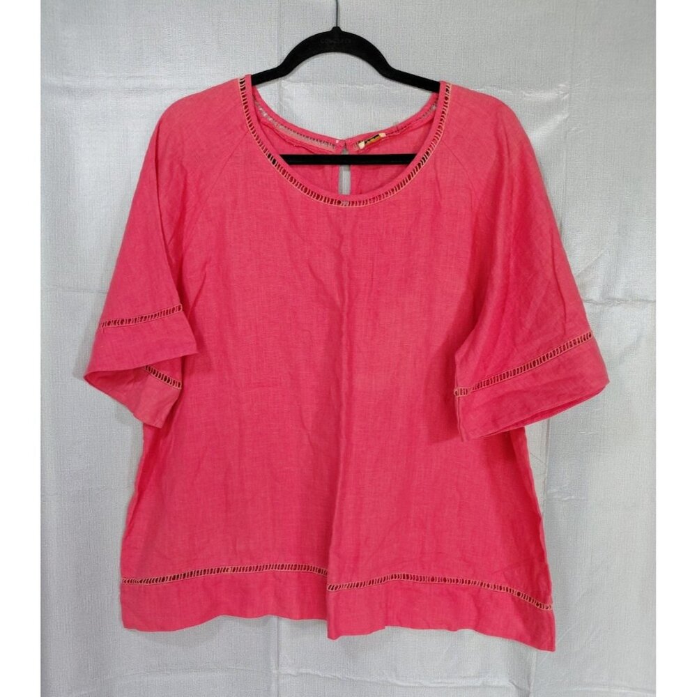 Symple NYC Linen Blouse LG Pink Popover Lagenlook Island Coastal Beach Oversized